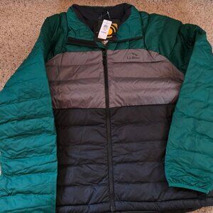 NEW L.L. Bean Men's Down Jacket Colorblock Green and Black - Large